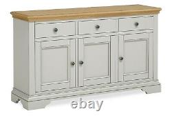 Eton Soft Grey & Oak Large Sideboard / 3 Door 3 Drawer Cupboard / Cabinet
