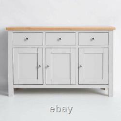Farrow Grey Large Sideboard Cabinet Painted 3 Door Solid Wood Storage Cupboards