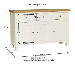Farrow White Large Sideboard Cabinet Painted Solid Wood 3 Doors Storage Cupboard