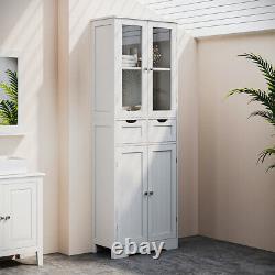 Free Standing Kitchen Cupboard Pantry Storage Cabinet Unit with Glass Doors White