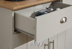Grey Large Sideboard 3 Door 2 Drawer Storage Cabinet Metal Cup Handles Oak Top