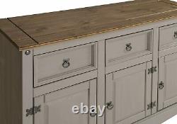 Grey Large Sideboard Cupboard Display 3 Doors & Drawers Cabinet Kitchen Hallway