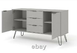 Grey Retro Large 2 Door 3 Drawer Sideboard Cupboard Cabinet Metal Hairpin Legs