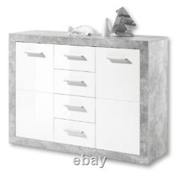 Greystone Concrete Grey and White Gloss Large Sideboard with 4 Drawers / 2 Door