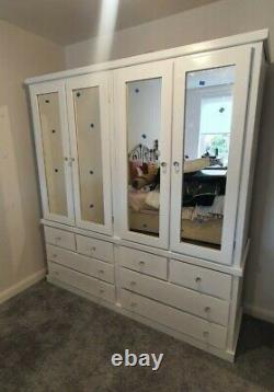 Handmade Dewsbury 4 Door 8 Drawer Large Mirrored Wardrobe In White Assembled