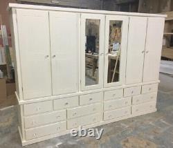Handmade Dewsbury 6 Door Mirrored Ivory Large 14 Drawer Wardrobe Assembled