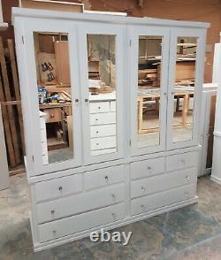 Handmade Dewsbury White Large Quad Mirrored Wardrobe 4 Door 8 Drawer Assembled