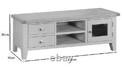 Hartwell Grey Large 2 Drawer TV Unit / Painted Media Stand / Suits 65 inch TV's