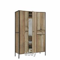 Industrial Large 4 Door Wardrobe with Drawer Clothes Storage Cupboard Cabinet