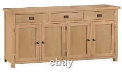 Kingsford Solid Oak Large Wide 4 Door 3 Drawer Sideboard / Wide Cabinet Storage