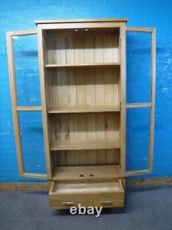 LARGE CHUNKY SOLID OAK WOOD 2DOOR DRAWER DISPLAY CABINET BOOKCASE see our shop