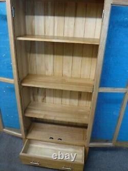 LARGE CHUNKY SOLID OAK WOOD 2DOOR DRAWER DISPLAY CABINET BOOKCASE see our shop