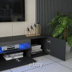 LARGE TV Unit Cabinet RGB LED High Gloss Storage Drawer BLACK Matt Body 200CM UK