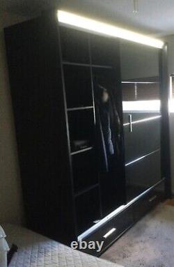 Lansing large 2 door/mirror sliding wardrobe black with led light and 2 drawers