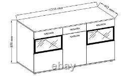 Large 2 Door 1 Drawer Concrete/WHITE Sideboard Modern Cupboard TV Cabinet