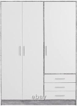 Large 3 Door Combination Wardrobe 3 Drawers & Interior Shelving Grey White
