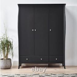 Large 3 Door Triple Wardrobe 2 Drawers Shelves Clothes Rail Black Grey White