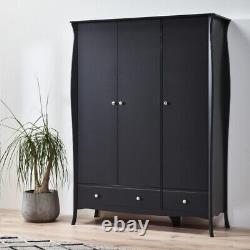Large 3 Door Triple Wardrobe 2 Drawers Shelves Clothes Rail Black Grey White