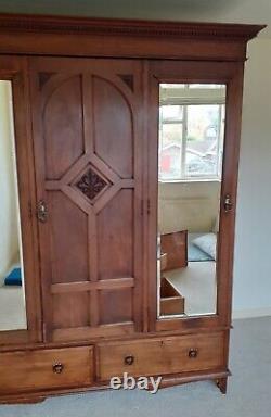 Large 3 door vintage wooden wardrobe