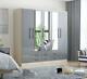 Large 5 Door Modern Mirrored Fitment Wardrobe, 6 Drawers, In High Gloss Grey