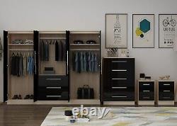 Large 6 door bedroom set, wardrobe, Chest, 2x Bedside drawer, BLACK HIGH GLOSS
