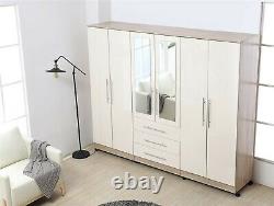 Large 6 door high gloss mirrored wardrobe Grey, - 3 Drawers