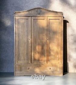 Large Antique Victorian European Pine Hall Cupboard Knockdown Wardrobe