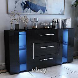 Large Black Storage Cabinet High Gloss Sideboard 2 Doors & 3 Drawers TV Unit LED