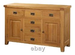 Large Cabinet Sideboard Cupboard 2 Doors & 6 Drawers Storage Acorn Solid Oak