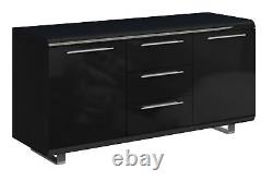 Large Cabinet Sideboard Cupboard Storage Unit Newline Gloss Black With Grey Legs