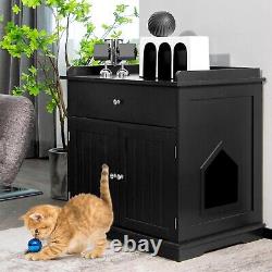 Large Cat Litter Box Enclosure Hidden Cat Washroom Furniture With Drawer & 2 Doors