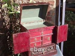Large Chinese desk top cabinet with 2 doors 5 drawers 1 secret and a lid box