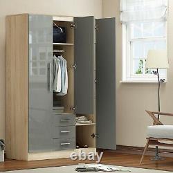 Large Combi 3 Door Mirrored Fitment Wardrobe, 3 Drawers, in High Gloss Grey