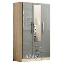 Large Combi 3 Door Mirrored Fitment Wardrobe, 3 Drawers, in High Gloss Grey