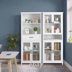Large Composable Bookcase 5-Tier Shelvings with 1 Drawers 2 Doors 180x74x35CM