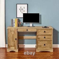 Large Computer Desk Home Office Studying Table Solid Pine with 1 Door 3 Drawers
