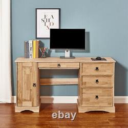 Large Computer Desk Home Office Studying Table Solid Pine with 1 Door 3 Drawers