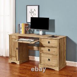 Large Computer Desk Home Office Studying Table Solid Wood 1 Door 3 Drawers