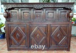 Large Country Oak Marquetry Inlaid Court Cupboard 1653 Free Shipping To England