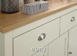 Large Cream Sideboard Storage Unit 2 Drawer 3 Door Metal Handles Oak Finish Top