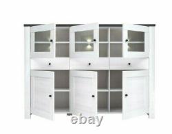 Large Display Sideboard 178cm LEDs Glass Cabinet 3 Drawer 6 Door White Antwerpen