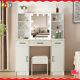 Large Dressing Table With Led Mirror 3 Drawers 2 Door Makeup Dresser Desk With Stool