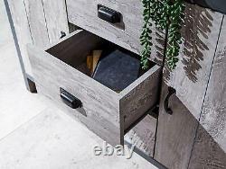 Large Grey Sideboard Storage Unit 2 Drawers 3 Doors Metal Handles Industrial