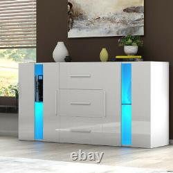 Large High Gloss Front 2 Doors 3 Drawer Sideboard Cupboard Cabinet Home FREE LED