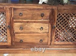 Large Indian Sideboard Cupboard Drawers Solid Exotic Wood Like Oak