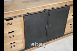 Large Industrial Iron Door & Mango Wood Sideboard Drawer & Cupboard Storage