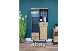 Large Industrial Style Wooden and Metal Wine Cabinet with Glass Door 7375
