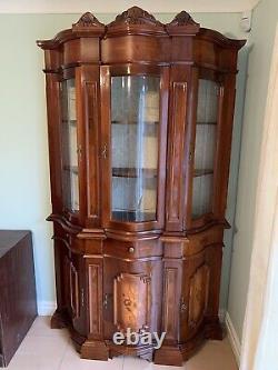 Large Italian Inlaid Veneered Wood Display Cabinet Glass Doors
