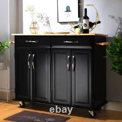 Large Kitchen Island Wooden Rolling Storage Trolley Cart Cupboard with Drawers