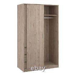 Large Oak Wood Bedroom Wardrobe With Sliding Door Hanging Clothes Rail Drawers